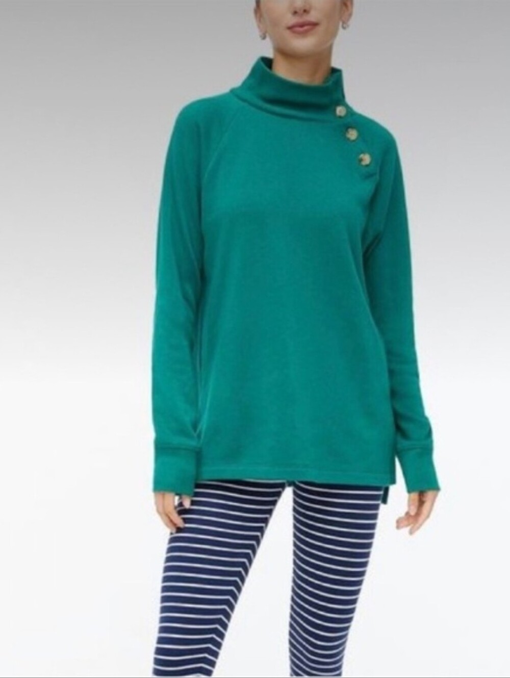 J. Crew Womens Size S True Green Button Detail Turtleneck Sweater